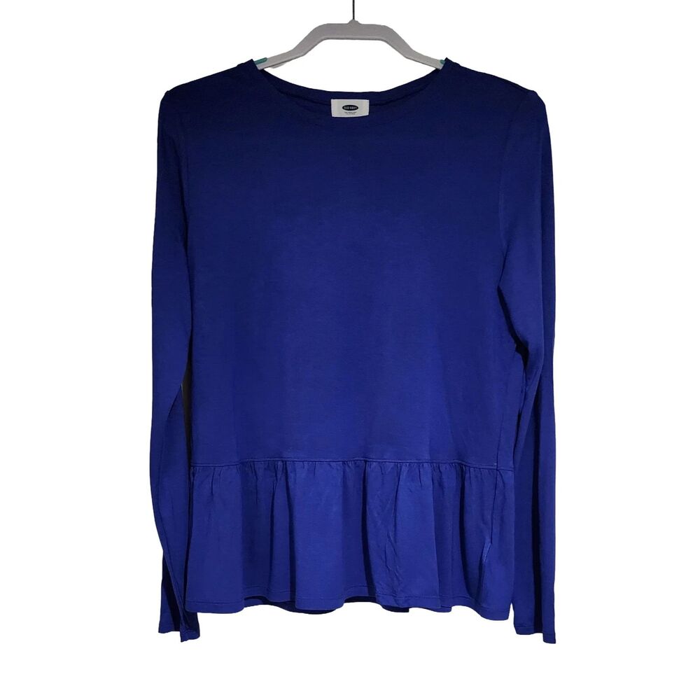 NWT Old Navy Viscose LS Relaxed Peplum Tunic Top Blue Ruffled Women's Size M